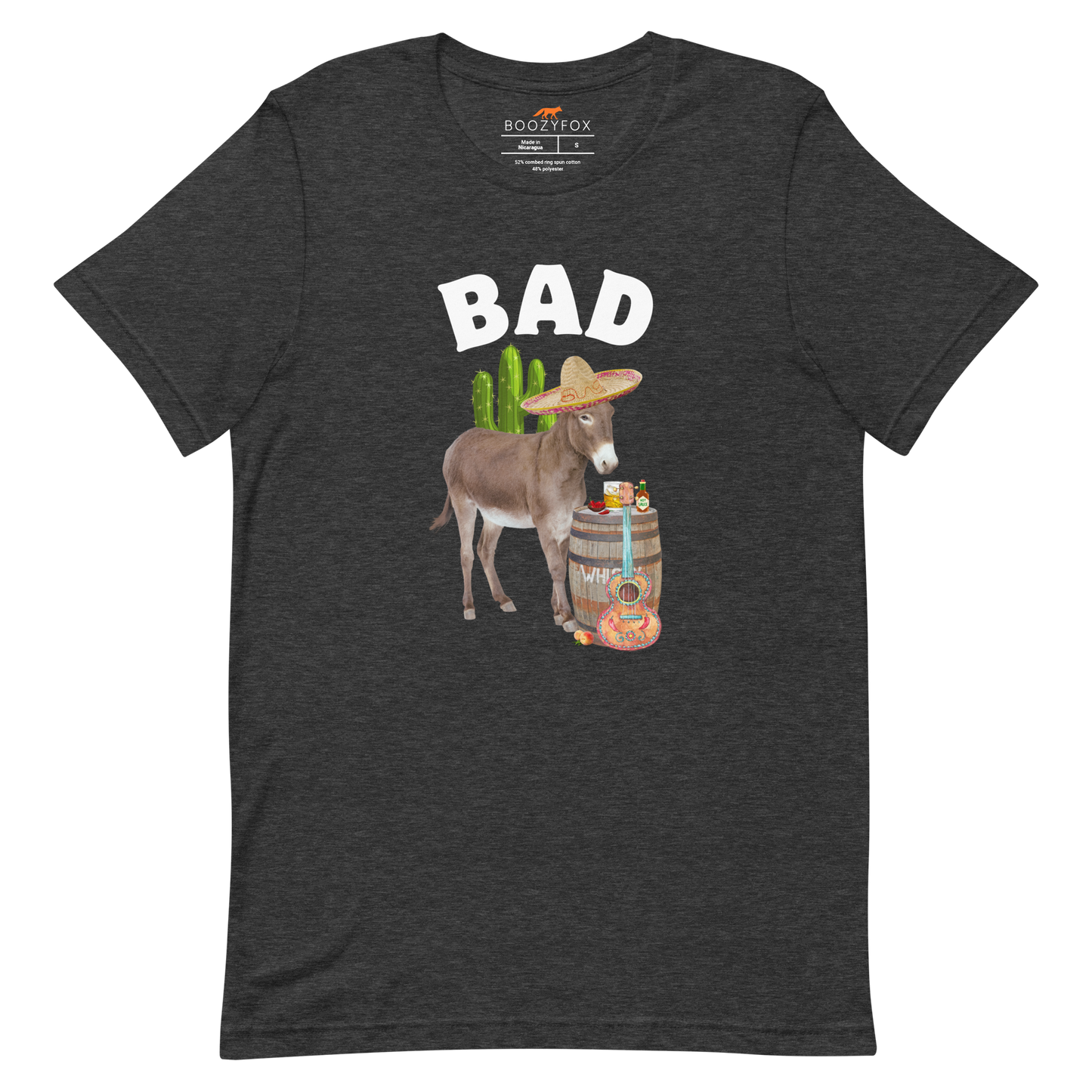 Dark Grey Heather Premium Donkey Tee featuring a Funny Bad Ass Donkey graphic on the chest - Funny Graphic Bad Ass Donkey Tees - Boozy Fox