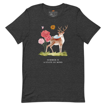 Dark Grey Heather Premium Summer Is a State of Mind Tee featuring a Summer Is a State of Mind graphic on the chest - Cute Graphic Summer Tees - Boozy Fox