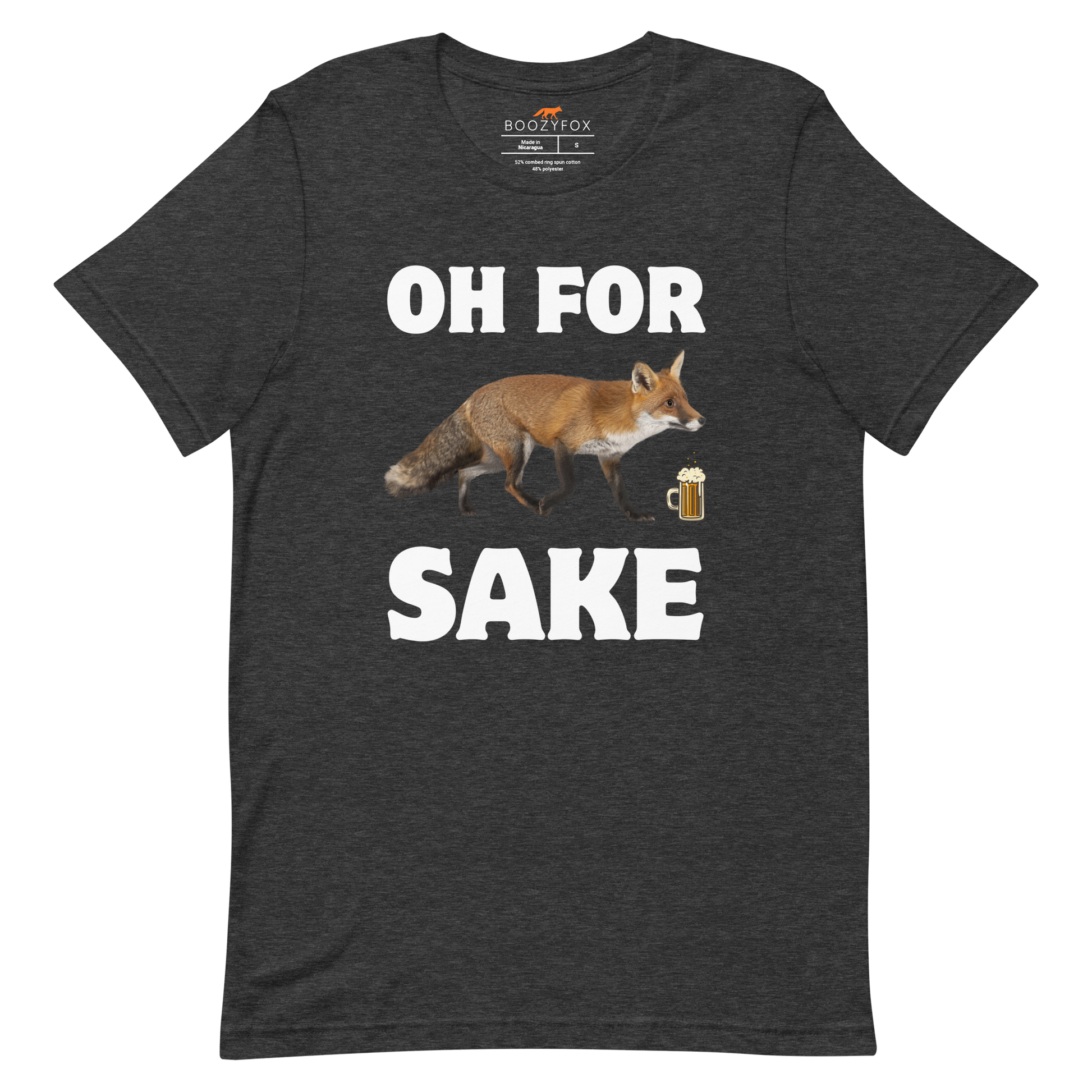 Dark Grey Heather Premium Fox T-Shirt featuring a Oh For Fox Sake graphic on the chest - Funny Graphic Fox Tees - Boozy Fox