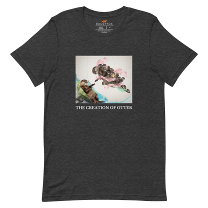 Dark Grey Heather Premium Otter Tee featuring a playful The Creation of Otter parody of Michelangelo's masterpiece - Artsy/Funny Graphic Otter Tees - Boozy Fox
