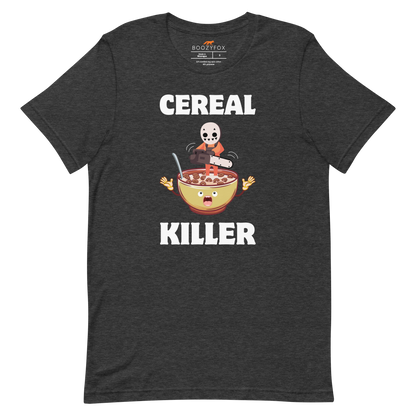Dark Grey Heather Premium Cereal Killer Tee featuring a Cereal Killer graphic on the chest - Funny Graphic Tees - Boozy Fox