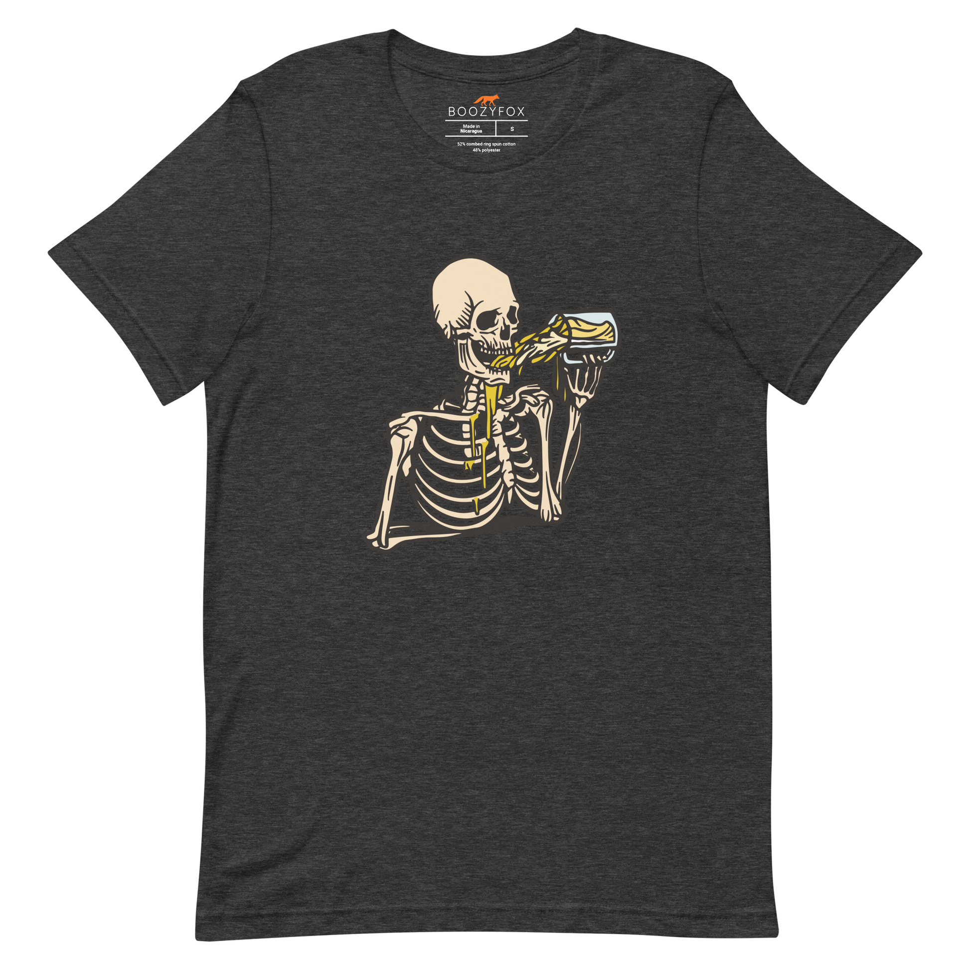 Skeleton Drinking Beer Tee Online - Dark Grey Heather - Boozy Fox