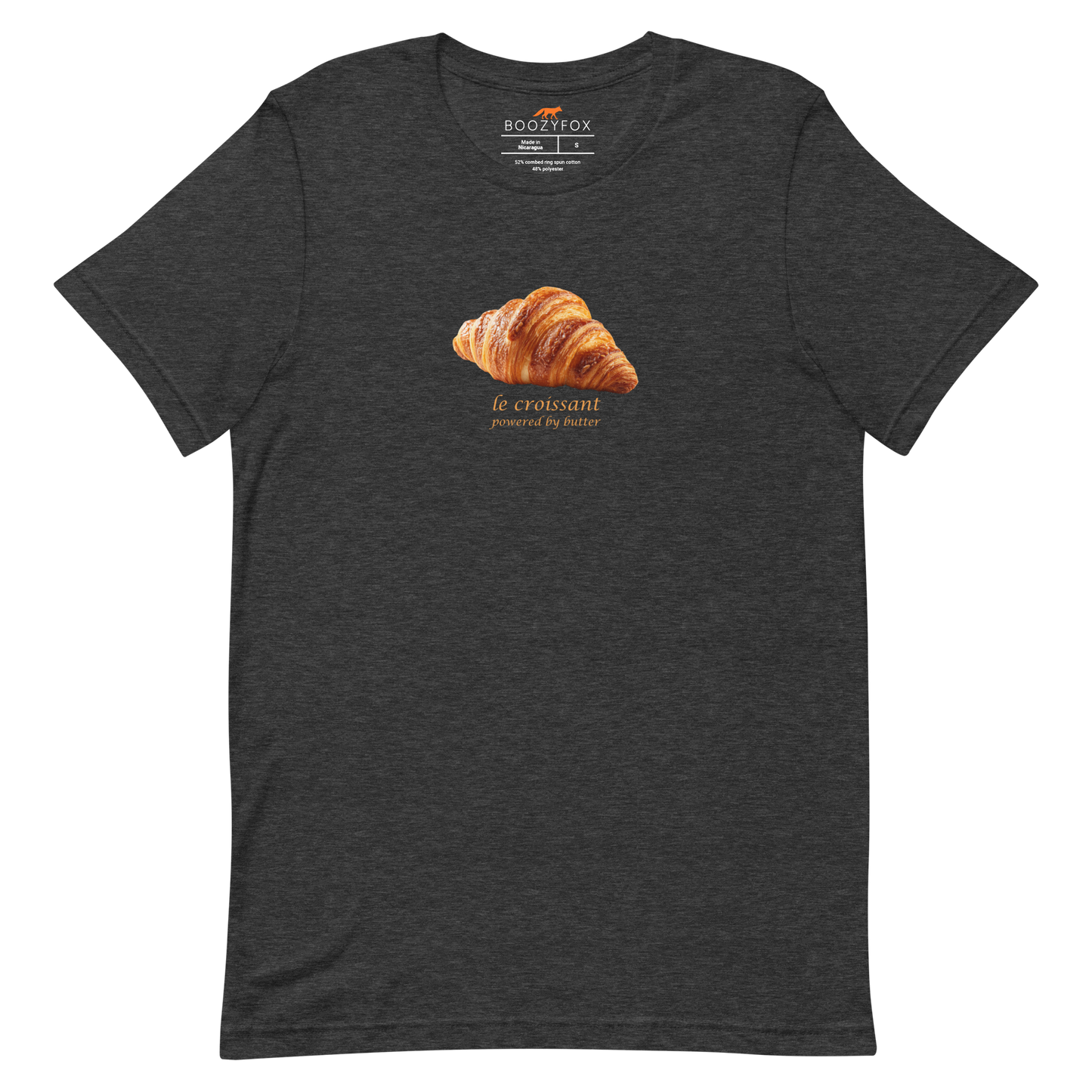 Funny Le Croissant lightweight graphic tee in dark grey heather by Boozy Fox