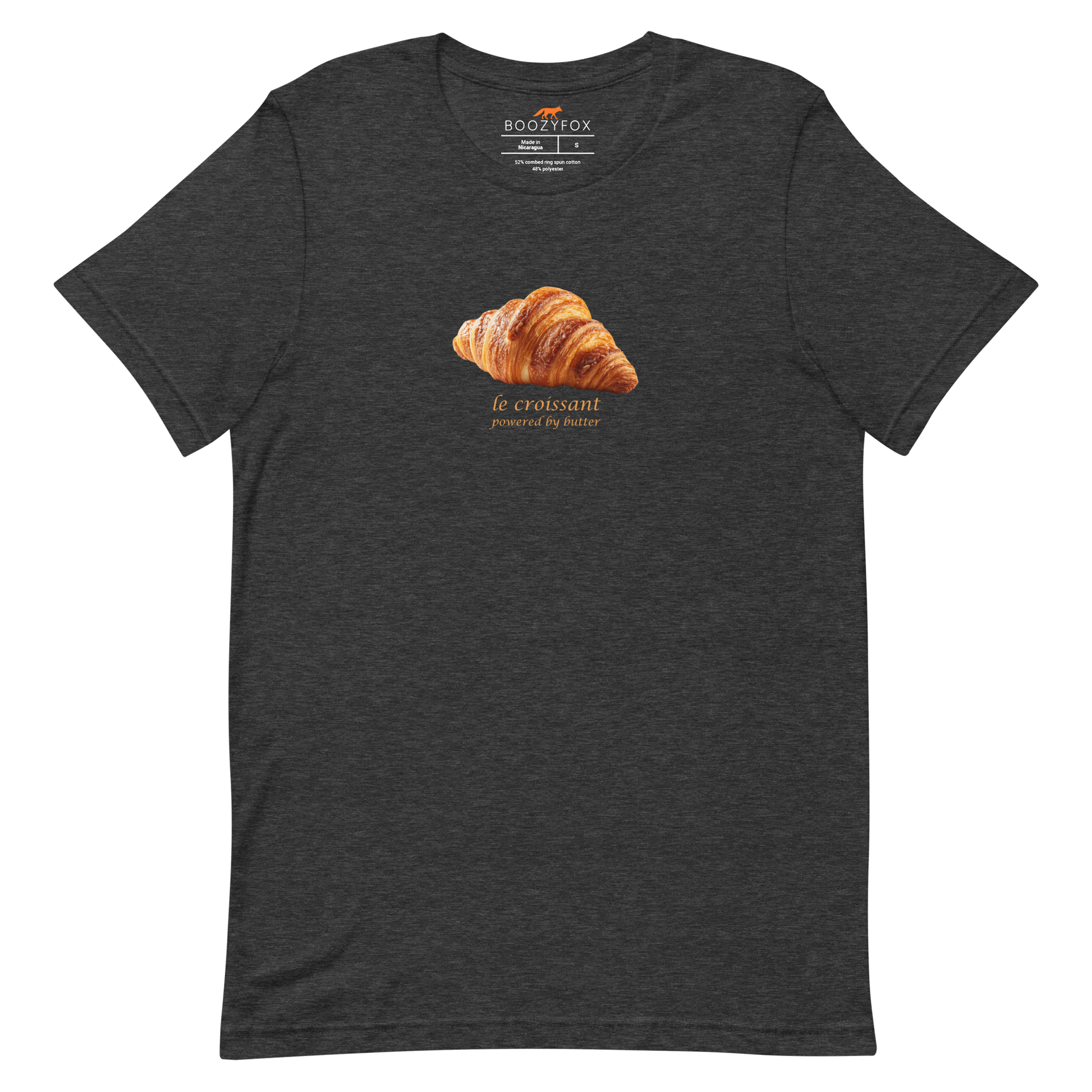 Funny Le Croissant lightweight graphic tee in dark grey heather by Boozy Fox