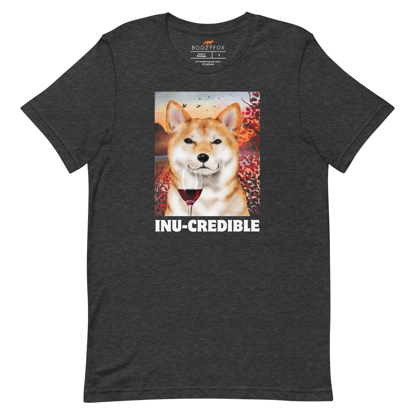 Funny Shiba Inu lightweight graphic tee in dark grey heather by Boozy Fox