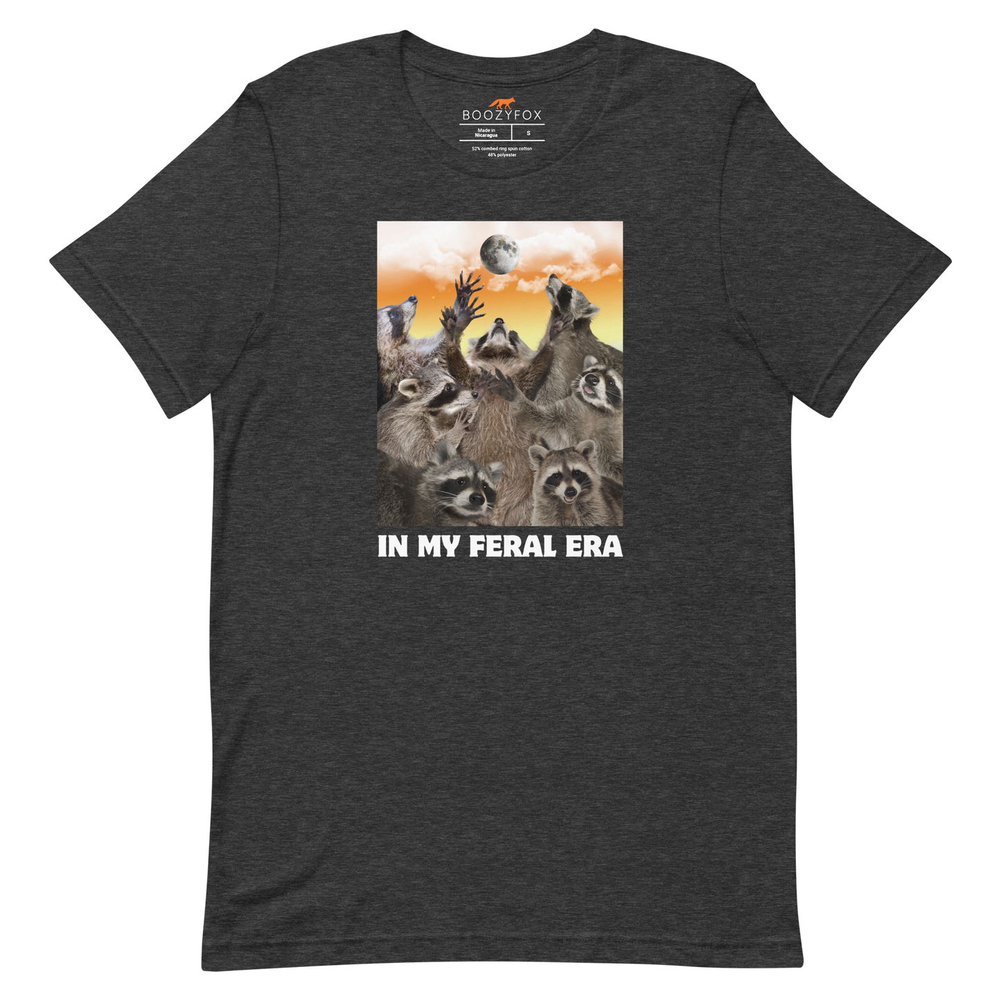 Funny In My Feral Era Raccoon lightweight graphic t-shirt in dark grey heather by Boozy Fox