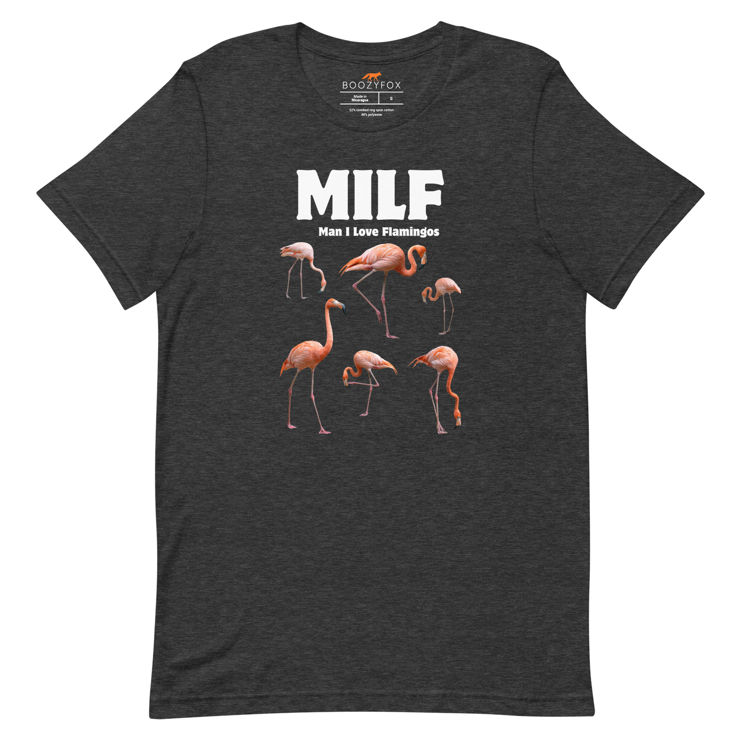 Funny Man I Love Flamingos lightweight graphic tee in dark grey heather by Boozy Fox