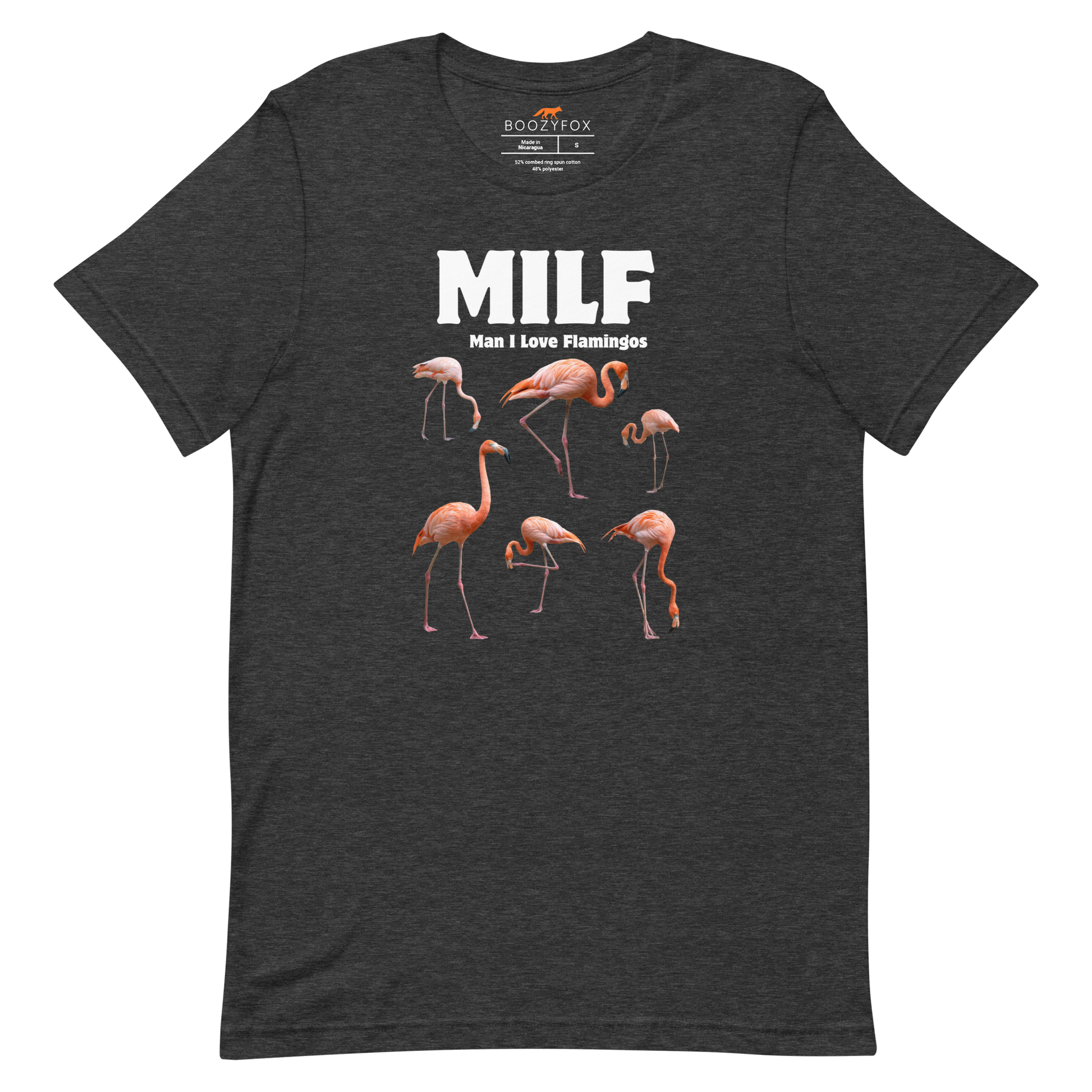 Funny Man I Love Flamingos lightweight graphic tee in dark grey heather by Boozy Fox