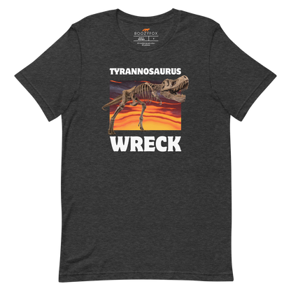 Funny Tyrannosaurus Wreck T-Rex Dinosaur lightweight graphic t-shirt in dark grey heather by Boozy Fox