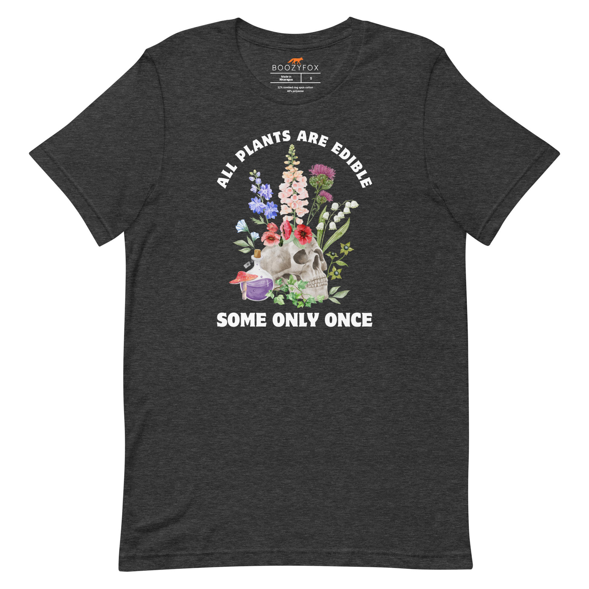 Funny All Plants Are Edible Some Only Once Plant lightweight graphic t-shirt in dark grey heather by Boozy Fox