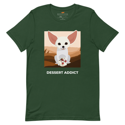 Forest Green Premium Fennec Fox T-Shirt featuring an adorable Dessert Addict graphic on the chest - Cute Graphic Fennec Fox Tees - Boozy Fox