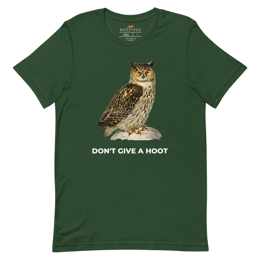 Forest Green Premium Owl T-Shirt featuring a captivating Don't Give A Hoot graphic on the chest - Funny Graphic Owl Tees - Boozy Fox