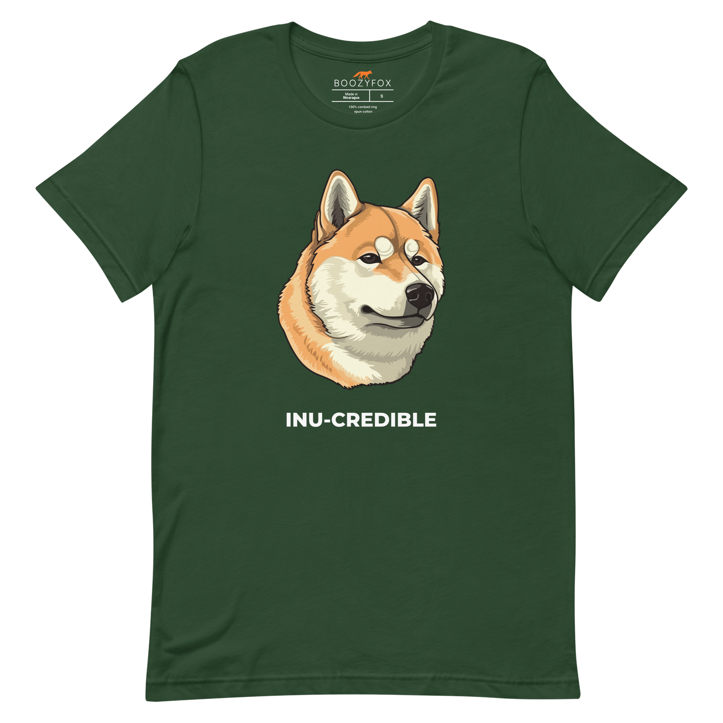 Forest Green Premium Shiba Inu T-Shirt featuring the Inu-Credible graphic on the chest - Funny Graphic Shiba Inu Tees - Boozy Fox