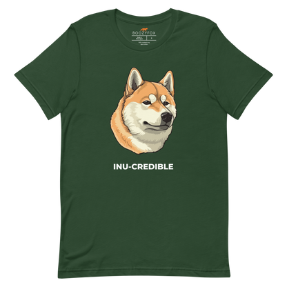 Forest Green Premium Shiba Inu T-Shirt featuring the Inu-Credible graphic on the chest - Funny Graphic Shiba Inu Tees - Boozy Fox