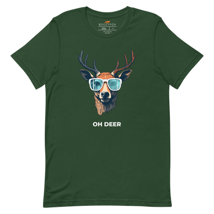Forest Green Premium Deer T-Shirt featuring a hilarious Oh Deer graphic on the chest - Funny Graphic Deer Tees - Boozy Fox