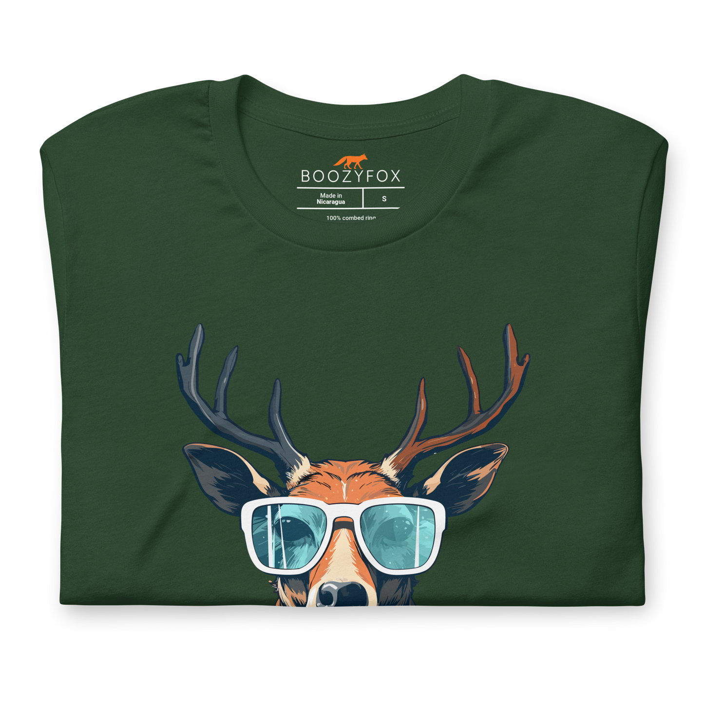 Front details of a Forest Green Premium Deer T-Shirt featuring a hilarious Oh Deer graphic on the chest - Funny Graphic Deer Tees - Boozy Fox