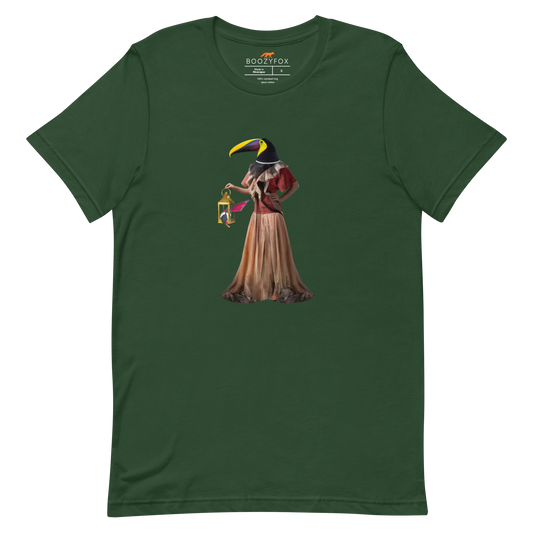 Forest Green Premium Toucan T-Shirt featuring an Anthropomorphic Toucan graphic on the chest - Funny Graphic Toucan Tees - Boozy Fox