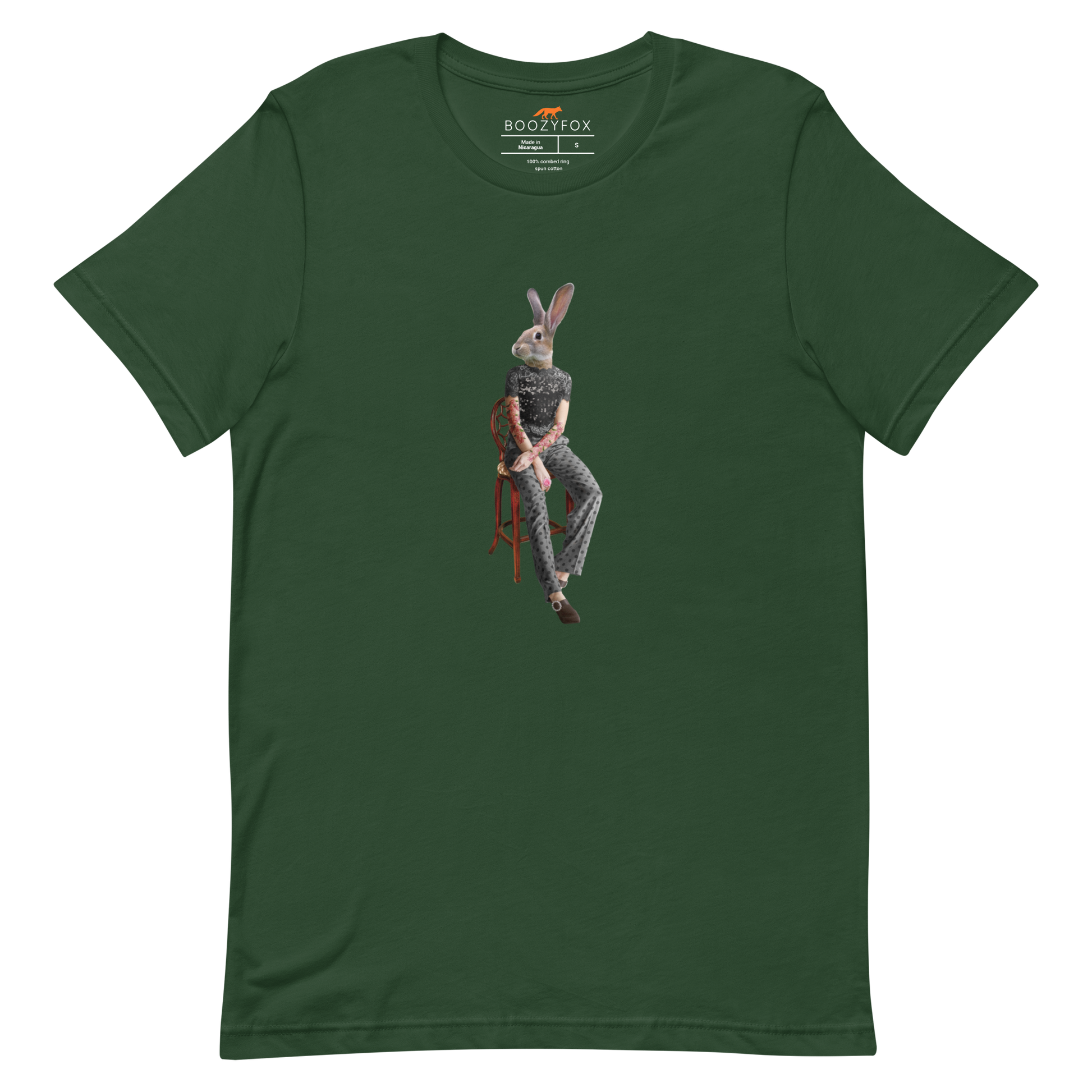 Anthropomorphic Rabbit Tee Online - Forest Green - Boozy Fox