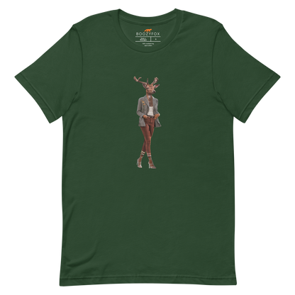 Forest Green Premium Deer T-Shirt featuring an Anthropomorphic Deer graphic on the chest - Funny Graphic Deer Tees - Boozy Fox