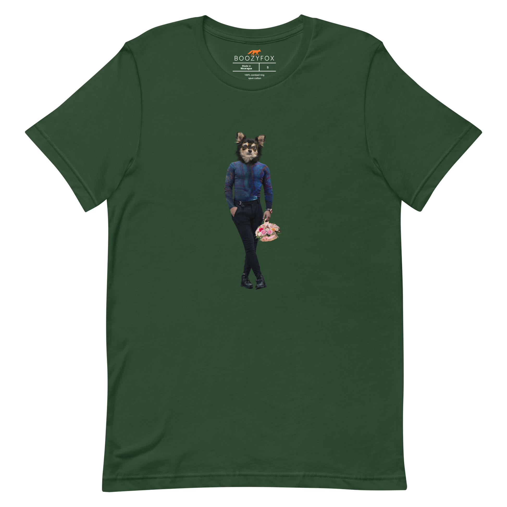 Forest Green Premium Dog T-Shirt featuring an Anthropomorphic Dog graphic on the chest - Funny Graphic Dog Tees - Boozy Fox