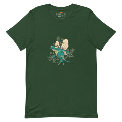 Forest Green Premium Frog T-Shirt featuring an adorable Fairy Frog graphic on the chest - Funny Graphic Frog Tees - Boozy Fox