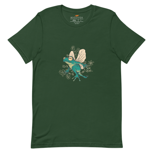 Forest Green Premium Frog T-Shirt featuring an adorable Fairy Frog graphic on the chest - Funny Graphic Frog Tees - Boozy Fox