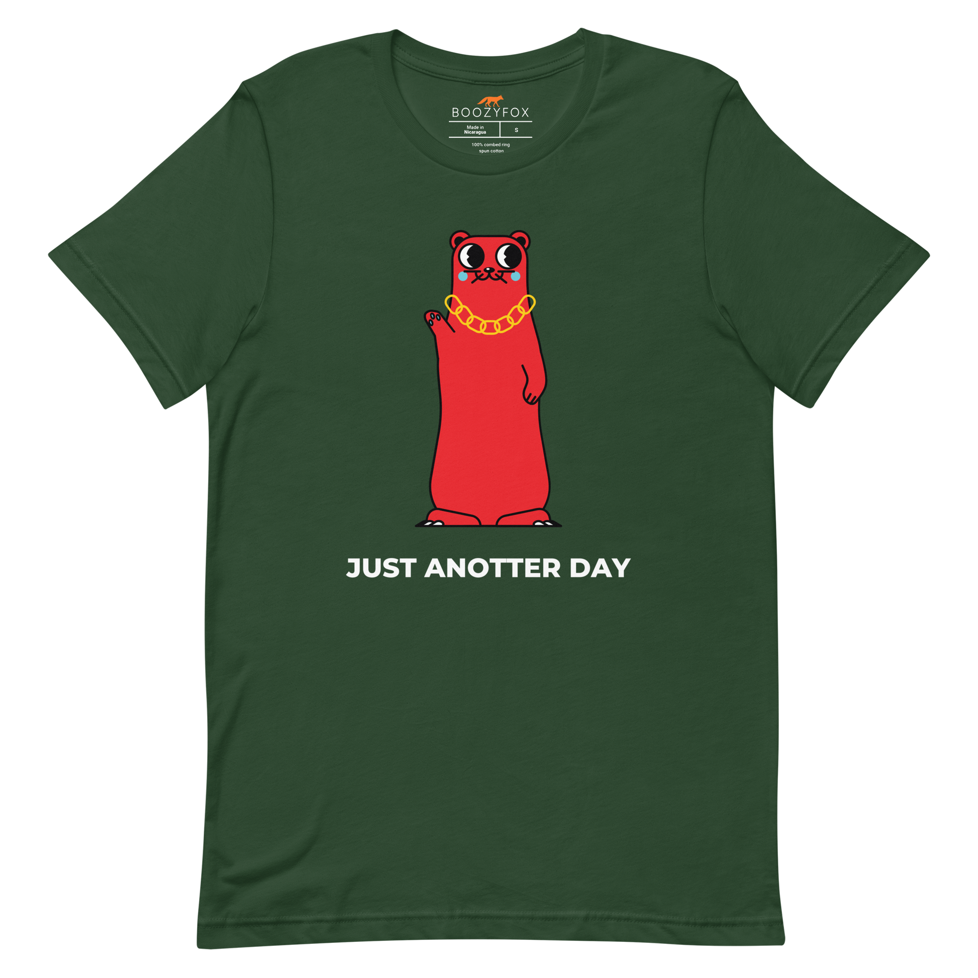 Forest Green Premium Otter T-Shirt featuring a Just Anotter Day graphic on the chest - Funny Graphic Otter Tees - Boozy Fox