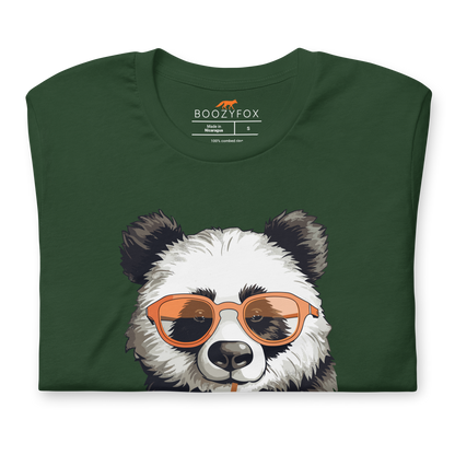 Front details of a Forest Green Premium Panda Tee featuring an adorable Eat, Sleep, Panda, Repeat graphic on the chest - Funny Graphic Panda Tees - Boozy Fox