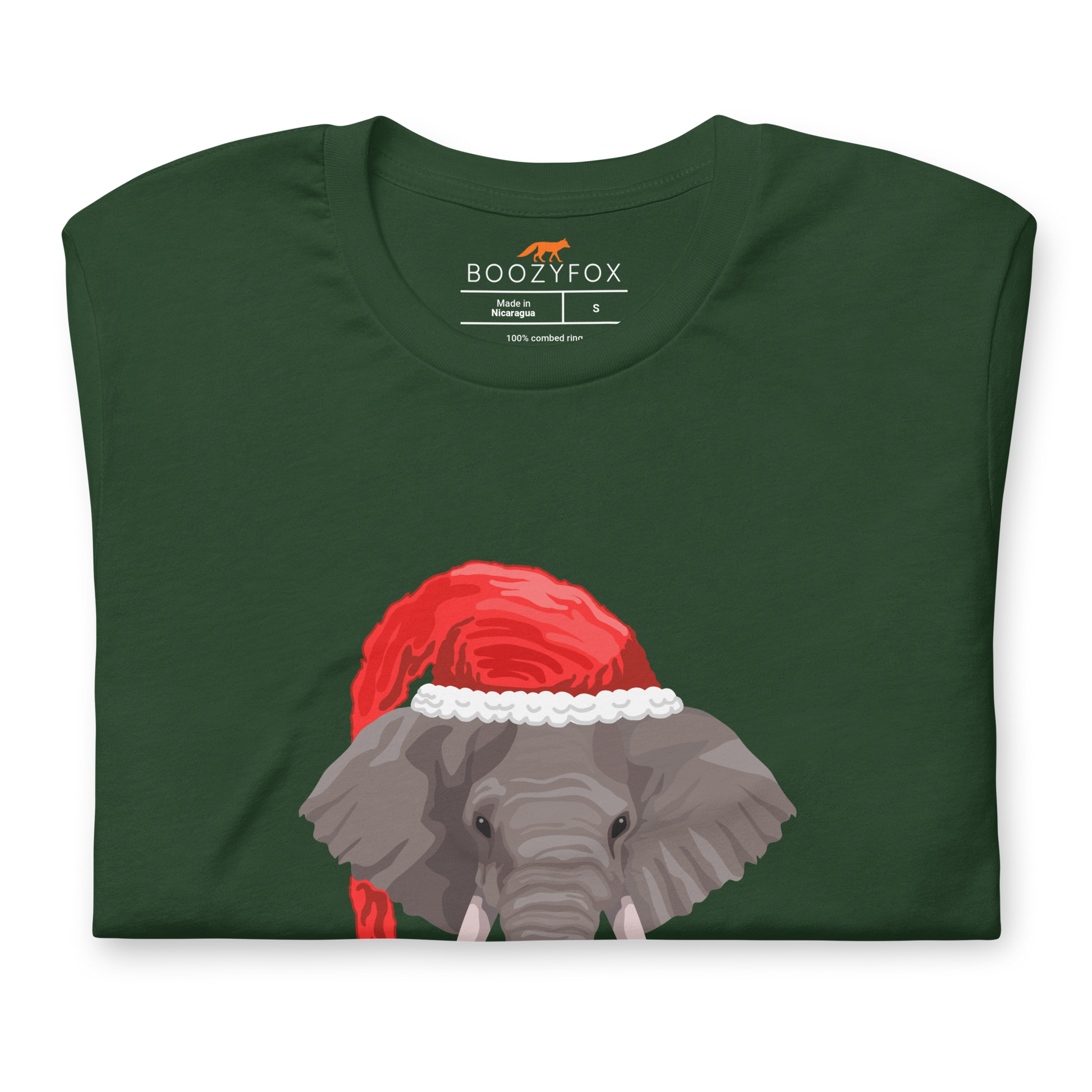 Front details of a Forest Green Christmas Elephant Tee - Boozy Fox