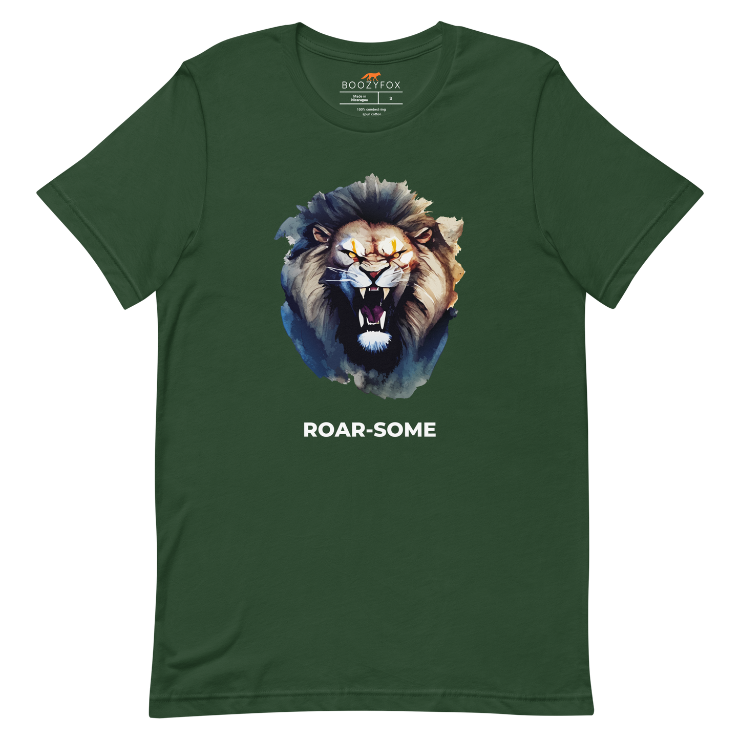 Forest Green Premium Lion Tee featuring a Roar-Some graphic on the chest - Cool Graphic Lion Tees - Boozy Fox
