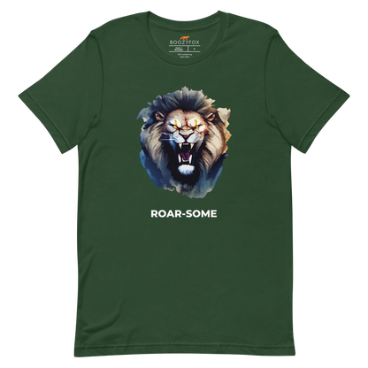 Forest Green Premium Lion Tee featuring a Roar-Some graphic on the chest - Cool Graphic Lion Tees - Boozy Fox