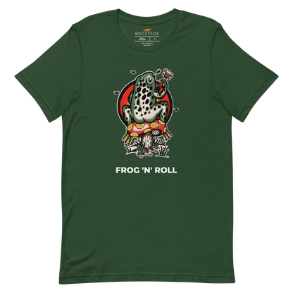 Forest Green Premium Frog Tee featuring a funny Frog 'n' Roll graphic on the chest - Funny Graphic Frog Tees - Boozy Fox