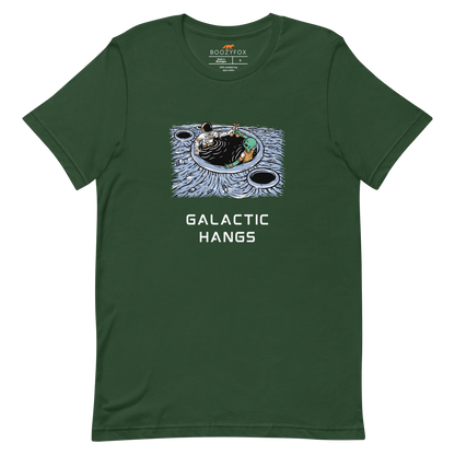 Forest Green Premium Galactic Hangs Tee featuring an out-of-this-world graphic of an Astronaut and Alien Chilling Together - Funny Graphic Space Tees - Boozy Fox