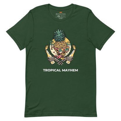 Forest Green Premium Tropical Mayhem Tee featuring a Crazy Pineapple Skull graphic on the chest - Funny Graphic Pineapple Tees - Boozy Fox