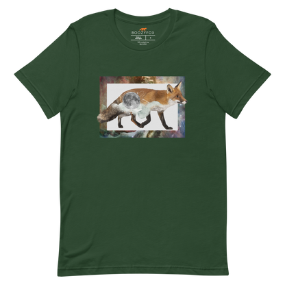 Forest Green Premium Fox T-Shirt featuring a stellar Space Fox graphic on the chest - Cool Graphic Fox Tees - Boozy Fox