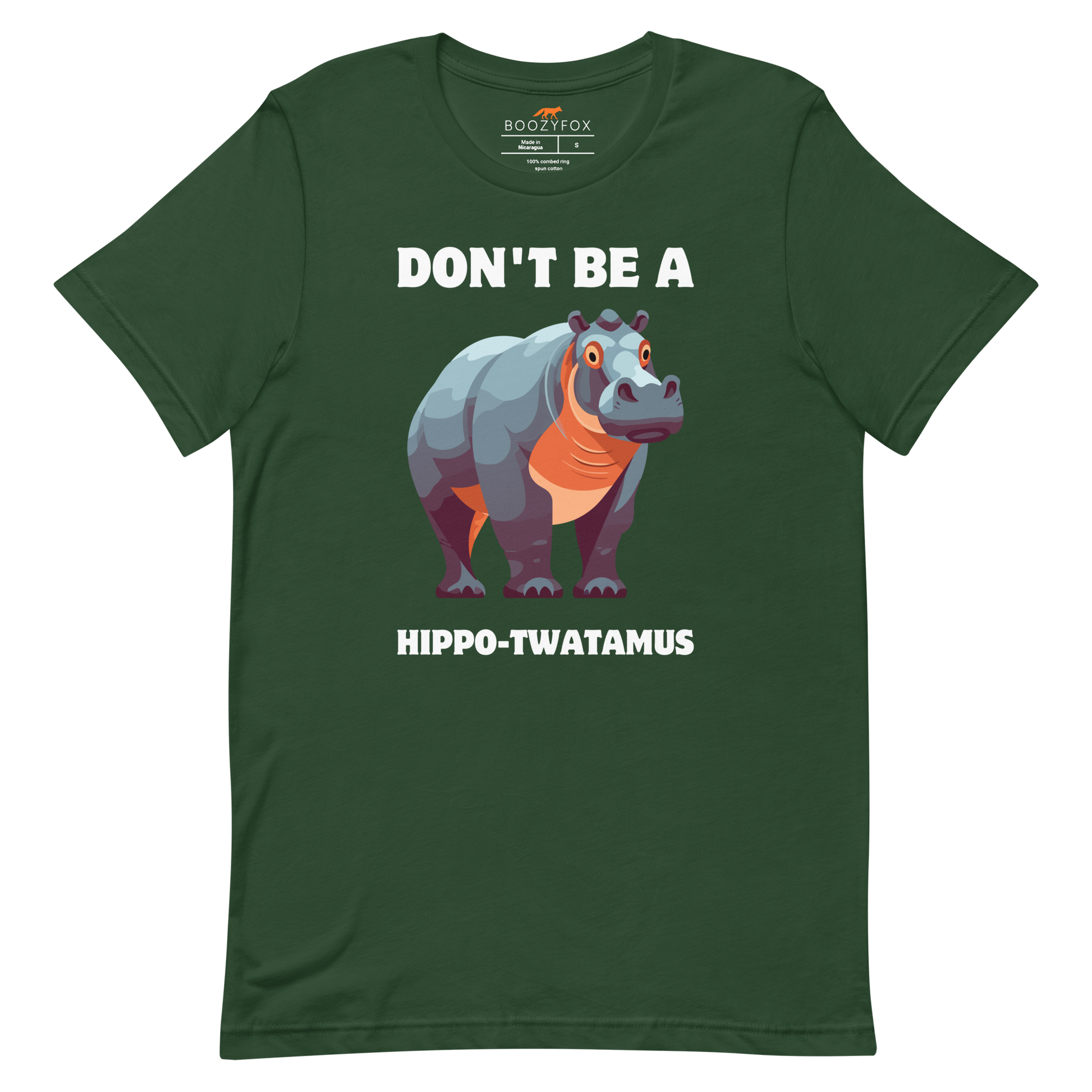 Forest Green Premium Hippo Tee featuring a Don't Be a Hippo-Twatamus graphic on the chest - Funny Graphic Hippo Tees - Boozy Fox