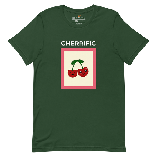 Forest Green Premium Cherry Tee featuring a Cherrific graphic on the chest - Funny Graphic Cherry Tees - Boozy Fox