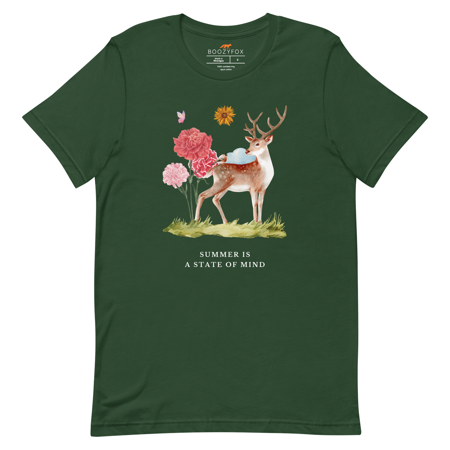 Forest Green Premium Summer Is a State of Mind Tee featuring a Summer Is a State of Mind graphic on the chest - Cute Graphic Summer Tees - Boozy Fox