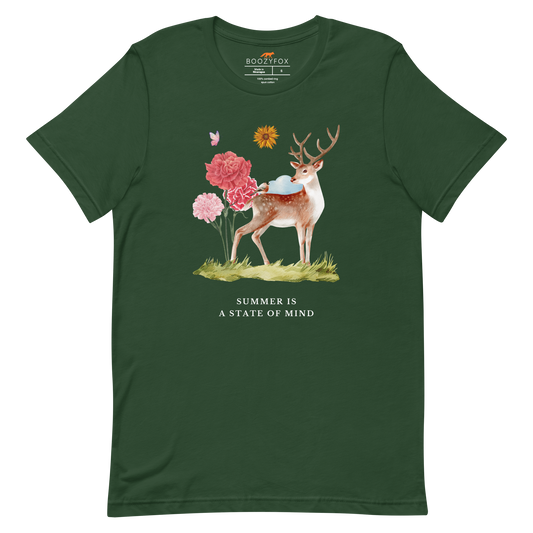 Forest Green Premium Summer Is a State of Mind Tee featuring a Summer Is a State of Mind graphic on the chest - Cute Graphic Summer Tees - Boozy Fox