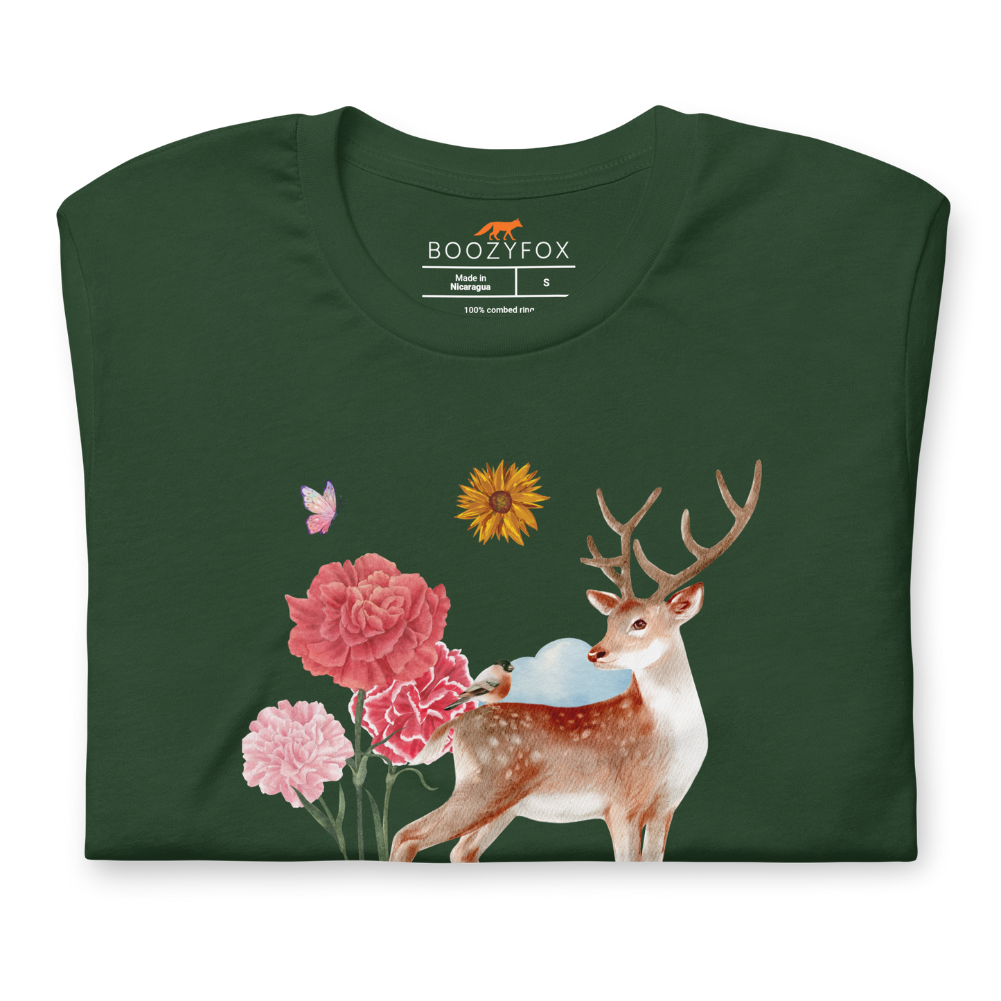 Front details of a Forest Green Premium Summer Is a State of Mind Tee featuring a Summer Is a State of Mind graphic on the chest - Cute Graphic Summer Tees - Boozy Fox