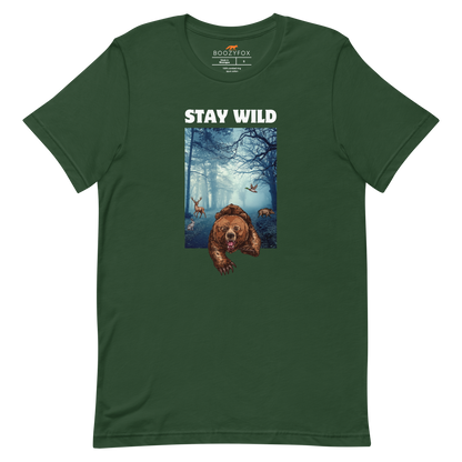 Forest Green Premium Bear Tee featuring a Stay Wild graphic on the chest - Cool Graphic Bear Tees - Boozy Fox
