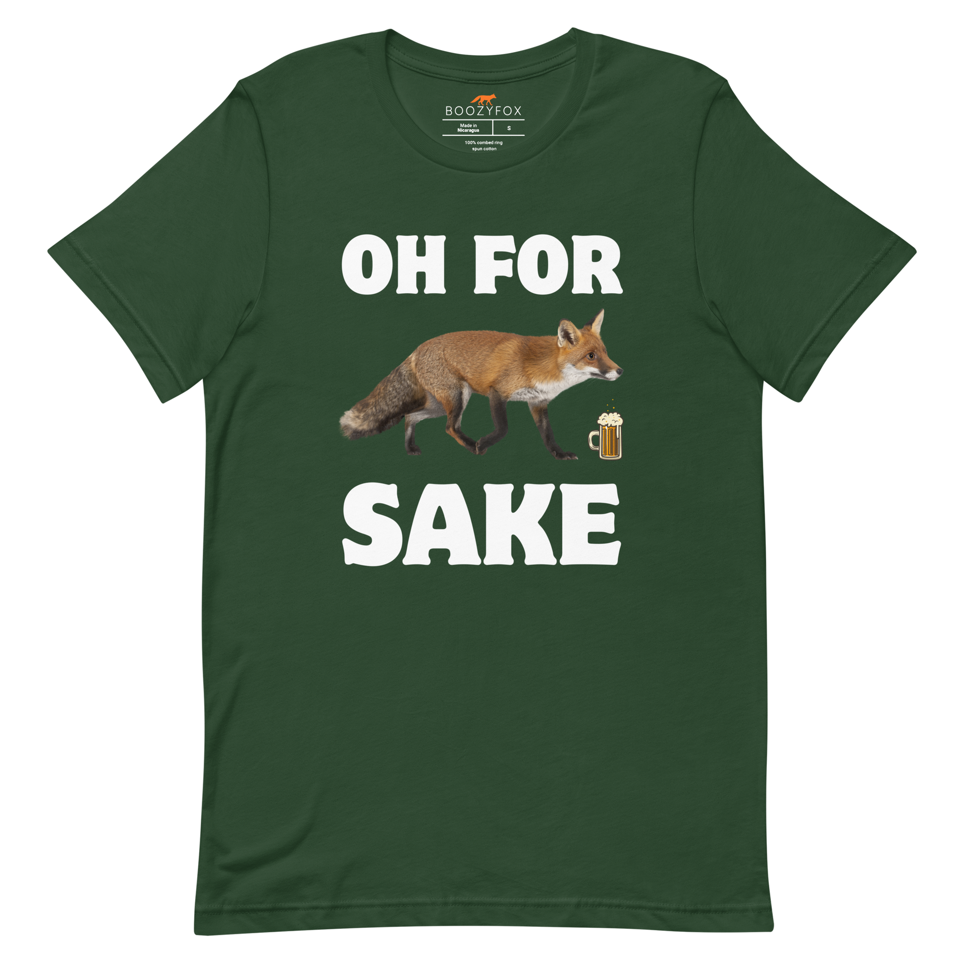 Forest Green Premium Fox T-Shirt featuring a Oh For Fox Sake graphic on the chest - Funny Graphic Fox Tees - Boozy Fox
