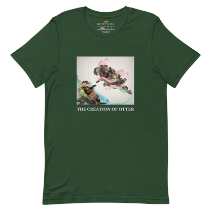 Forest Green Premium Otter Tee featuring a playful The Creation of Otter parody of Michelangelo's masterpiece - Artsy/Funny Graphic Otter Tees - Boozy Fox