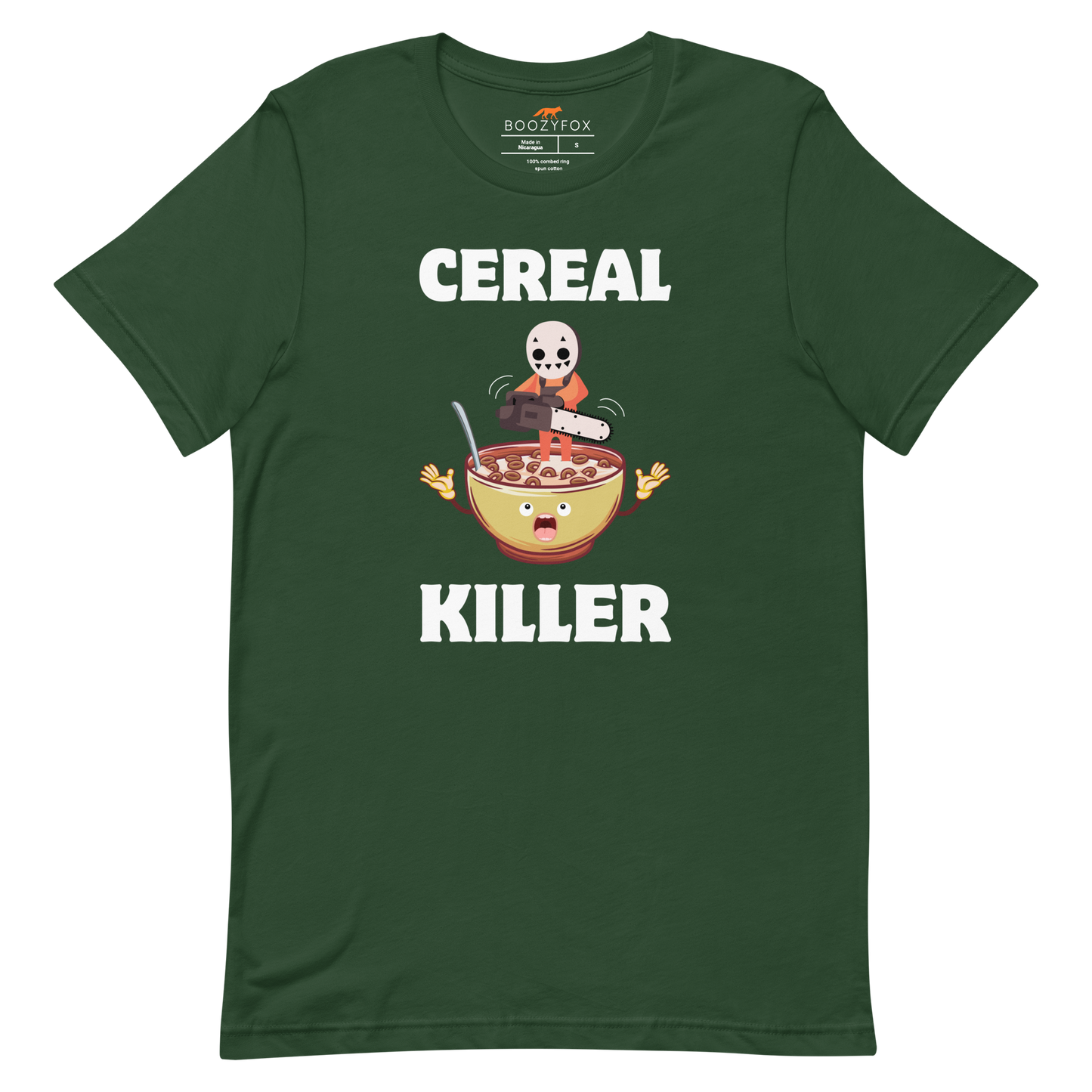Forest Green Premium Cereal Killer Tee featuring a Cereal Killer graphic on the chest - Funny Graphic Tees - Boozy Fox