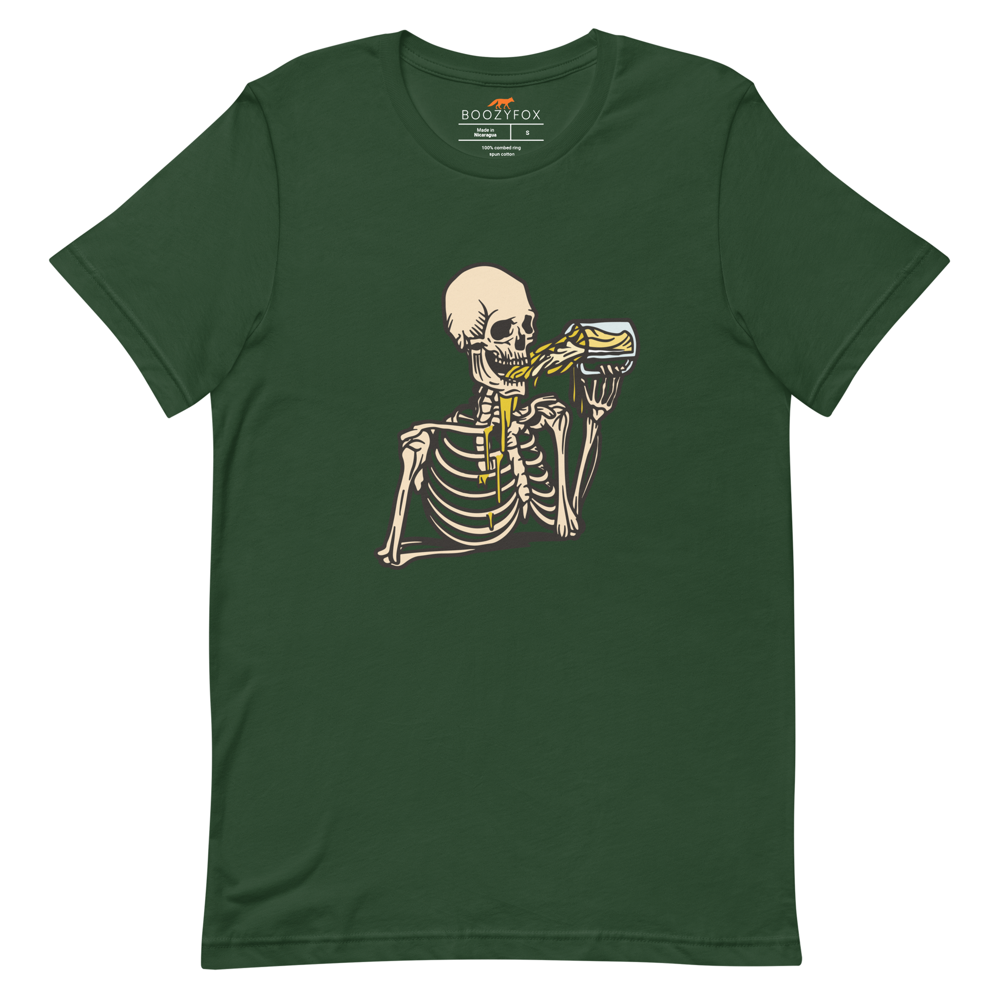 Skeleton Drinking Beer Tee Online - Forest Green - Boozy Fox