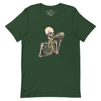 Skeleton Drinking Beer Tee Online - Forest Green - Boozy Fox