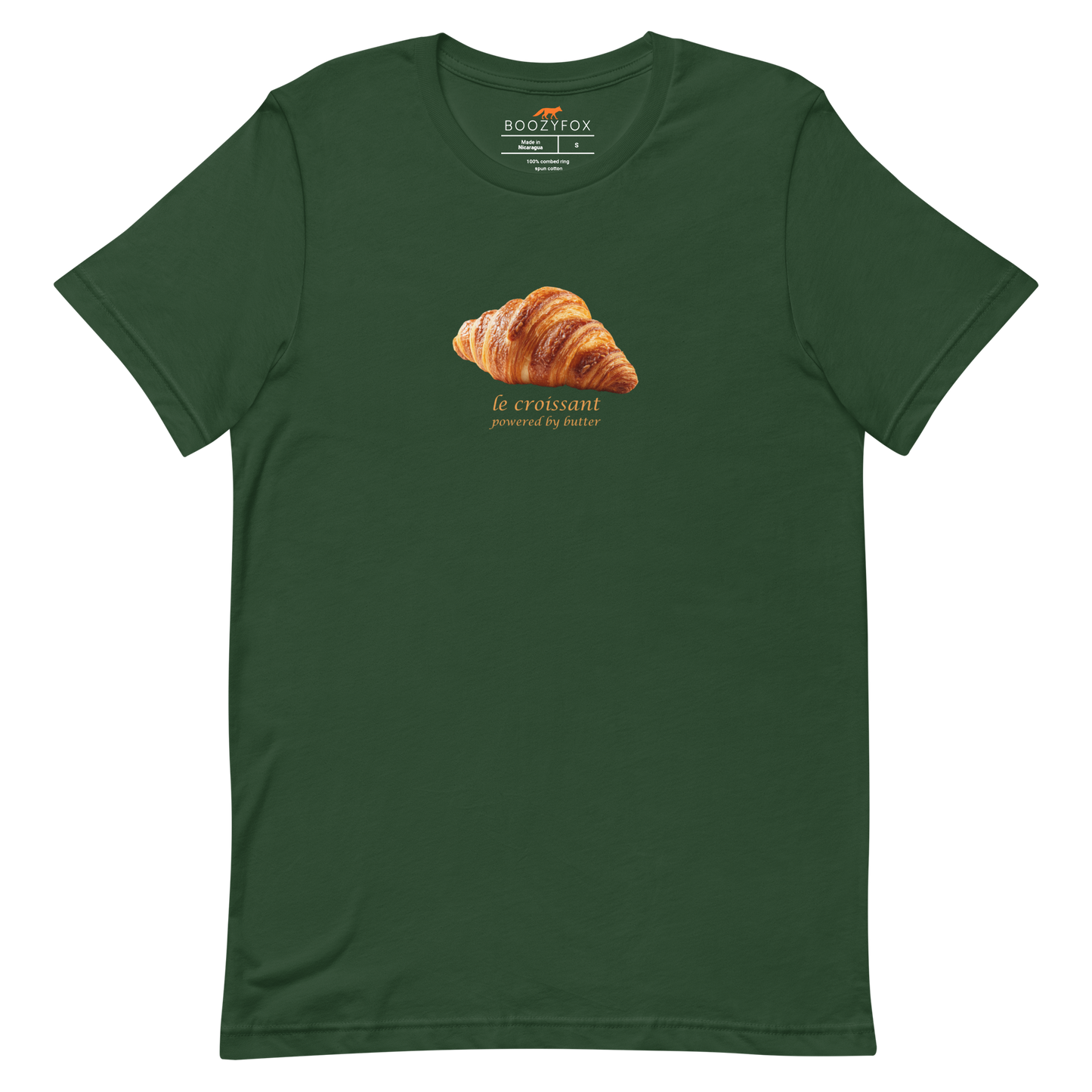 Funny Le Croissant lightweight graphic tee in forest green by Boozy Fox