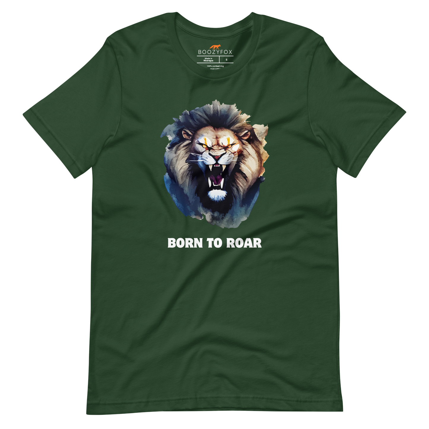 Funny Born to Roar Lion lightweight graphic tee in forest green by Boozy Fox