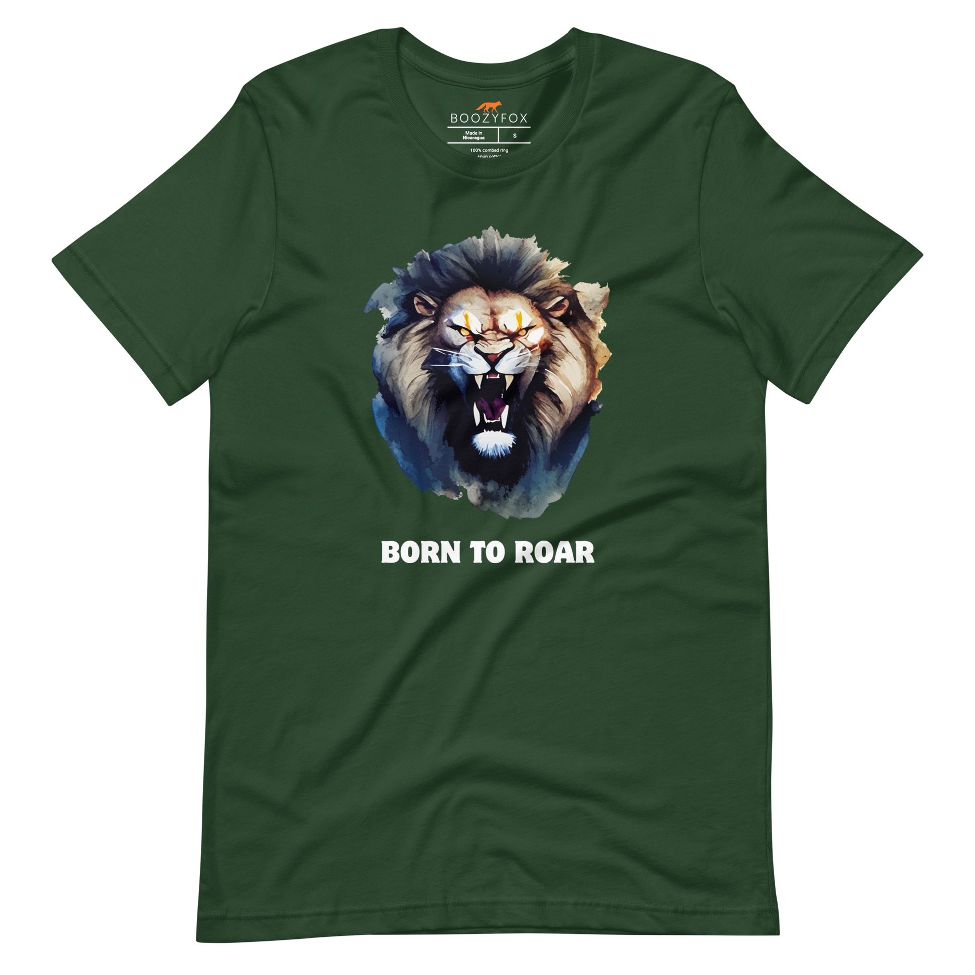 Funny Born to Roar Lion lightweight graphic tee in forest green by Boozy Fox
