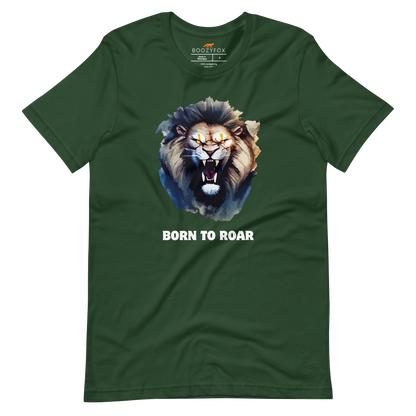Funny Born to Roar Lion lightweight graphic tee in forest green by Boozy Fox